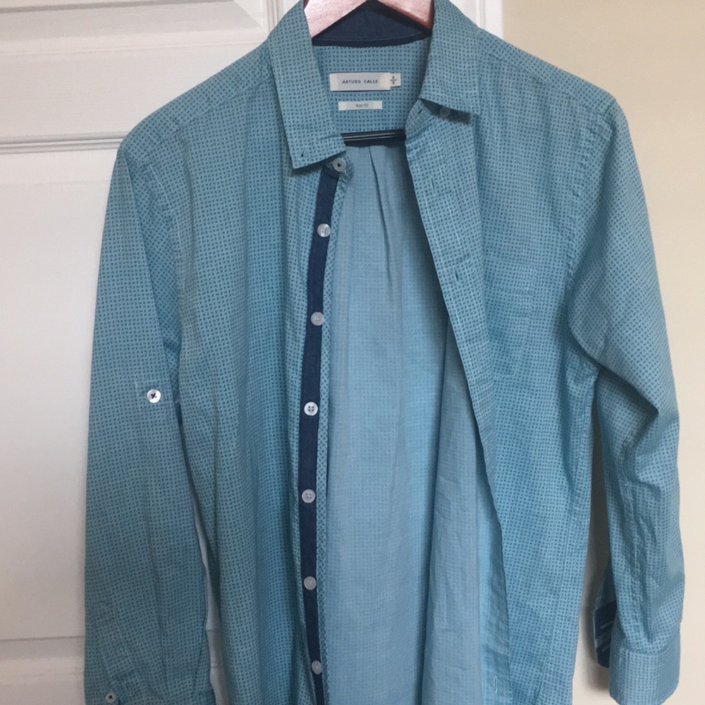 100% Cotton Green Print Casual Button-Down Shirt